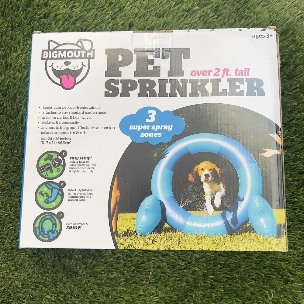 Pet Sprinkler 3 Super Spray Zones Bigmouth Over 2 ft.tall New Easy Setup44x24x38